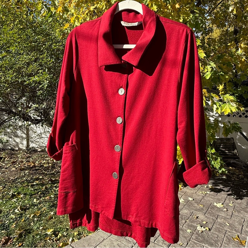 Vintage Chalet Red Button-Up Women's Shirt Jacket